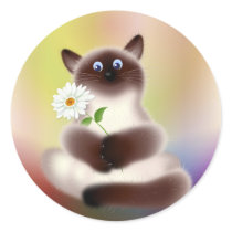 Cat With Flower Sticker