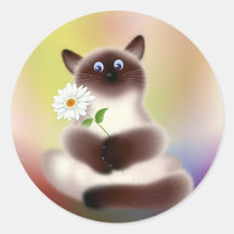 Cat With Flower Sticker