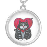 Cat with heart necklace