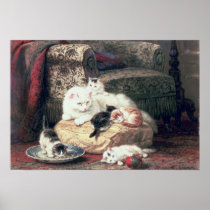 Cat with her Kittens on a Cushion Posters