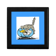Cat with his head stuck in a fishbowl trinket boxes