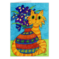 Cat with Irises in Talavera Vase Cards
