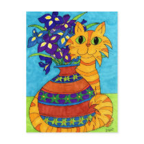 Cat with Irises in Talavera Vase Postcard