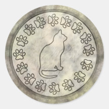 Cat With Paw Prints Round Stickers
