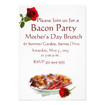 CAT WITH RED ROSES BACON BRUNCH PARTY PERSONALIZED INVITES