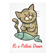 Cat with Seafood Dinner Potluck Invitation