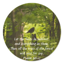 Catbird in the Forest Green Round Stickers