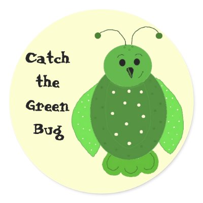 Catch the Green Bug Round Sticker by seashell2