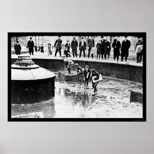 Catching Goldfish in Union Square, NY 1908 Print