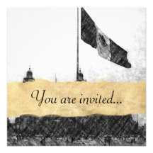 Catedral en el Zocalo del DF con la Bandera 8 Custom Invitation