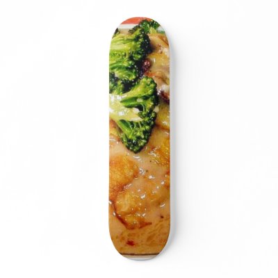 Catfish Broccoli Piccata Food Cooking Dinner Skate Deck by lifesphere