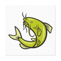 Catfish Fish Jumping Cartoon Stretched Canvas Prints