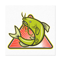 Catfish Fish Jumping Cartoon Canvas Print