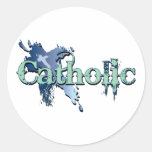 Catholic Gothic Cross Navy Green Stickers
