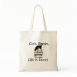 Cats Books Life is Sweet Canvas Bags