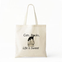 Cats Books Life is Sweet Canvas Bags