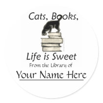 Cats, Books, Life is sweet Bookplates Sticker