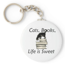 Cats Books Life is Sweet Key Chains