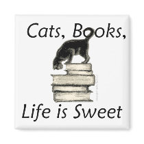 Cats Books Life is Sweet Magnets