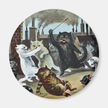 Cats Duke It Out on a Rooftop Magnets