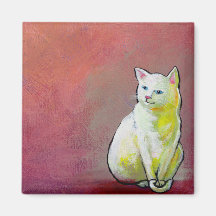 Cats in art fun white cat sitting for painting fridge magnets