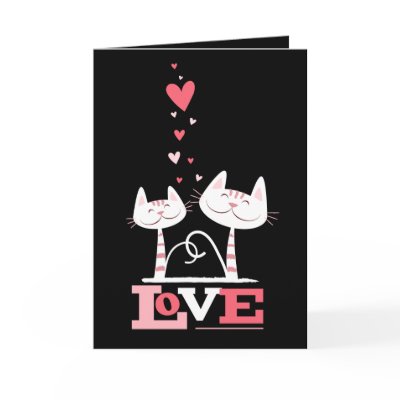 Cats in Love Cute Kitty Valentine (black inside) Greeting Cards by LisaMarieDesign