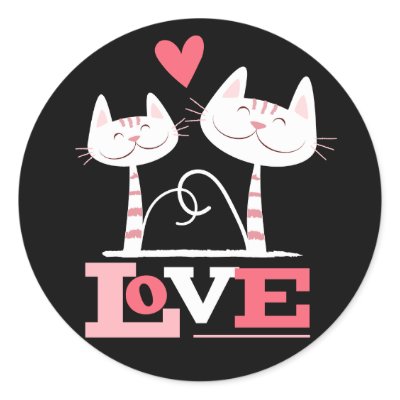 Cats in Love Cute Kitty Valentine Envelope Seals / Round Stickers by LisaMarieDesign