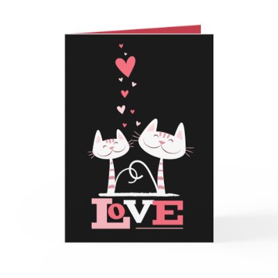 Cats in Love Cute Kitty Valentine (red inside) Cards by LisaMarieDesign