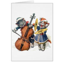 Cats Playing Christmas Music in the Snow Greeting Card