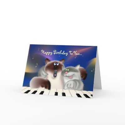 Cats Playing Piano Greeting Cards by Lidusik