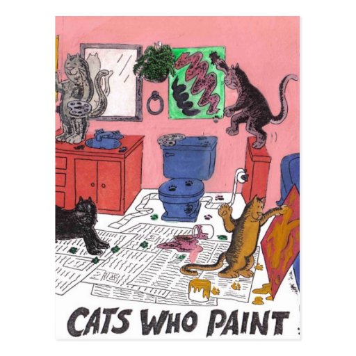 Cats Who Paint, Humourous Art of Cats Painting Postcards