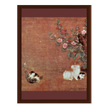Cats With Boys In A Garden By Mao I (Best Quality) Postcard