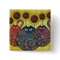 cats with sunflowers pin