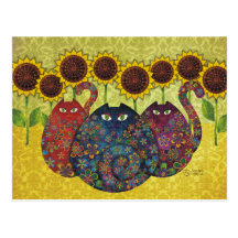 Cats With Sunflowers Postcards TBA