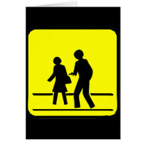 Cauction sign with man with gun cards