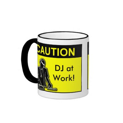 Caution DJ at Work! Mugs by akiliking