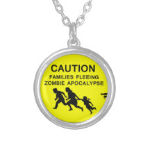 CAUTION FAMILIES FLEEING ZOMBIE APOCALYPSE PENDANTS