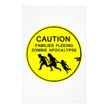 CAUTION FAMILIES FLEEING ZOMBIE APOCALYPSE STATIONERY DESIGN
