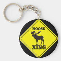 Caution- Moose Crossing Keychains