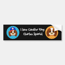 Cavalier spaniel with baseball cap bumper sticker