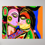 Cave Art Khajuraho Style - Intimate Kiss Print