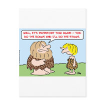caveman inventory time rocks sticks postcard
