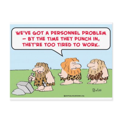 caveman punch in tired work postcard by rexfmay