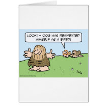 Caveman reinvents himself as a biped. cards