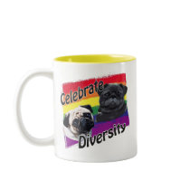 Celebrate Diversity Black and Fawn Pug Coffee Mug