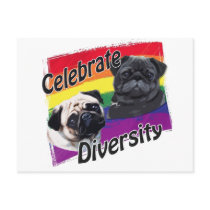 Celebrate Diversity Black and Fawn Pug Post Cards