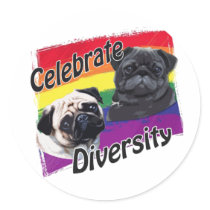 Celebrate Diversity Black and Fawn Pug Sticker