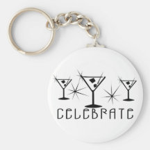 Celebrate - Retro Martinis - Black & White Key Chains