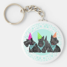 Celebration Scotties in Party Hats Key Chains