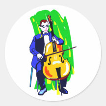 Cello Bass Orchestra Player Blue Suit Seated Stickers